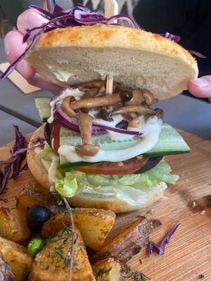 Mushroom burger at Kozy Eats  in Riga