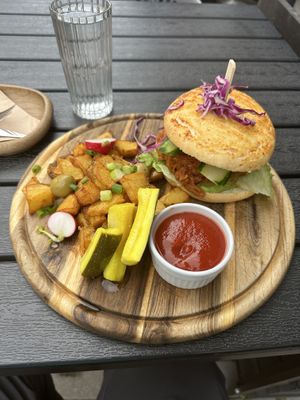  BBQ Jackfruit burger served warm.   at Kozy Eats  in Riga