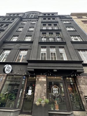 In a beautiful building   at Kozy Eats  in Riga