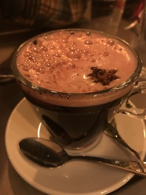 non alcoholic hot wine with black currant juice  at Kozy Eats  in Riga