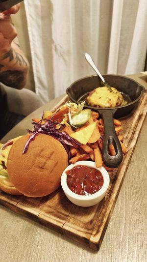 Beyond burger (the presentation!) at Kozy Eats  in Riga