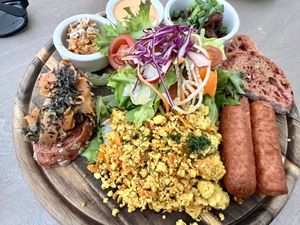 Breakfast plate with added sausage   at Kozy Eats  in Riga