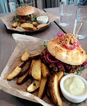 Falafel and jackfruit burgers! Delicious! at Kozy Eats  in Riga