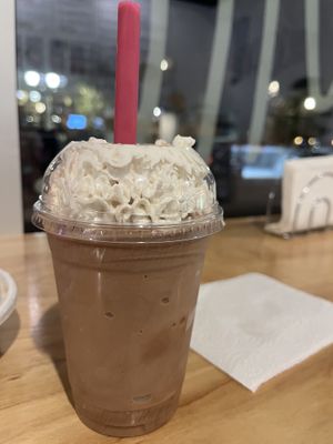 Chocolate milkshake with vegan whipped cream at Gordon's Milkshakes in Indianapolis