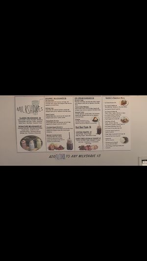 Menu at Gordon's Milkshakes in Indianapolis