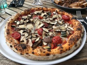 Vegan cheese and whole wheat flour dough  at La Trattoria in Munich