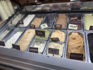 the ice creams, vegan ones are clearly marked  at Mistura - Augusto Figueroa in Madrid