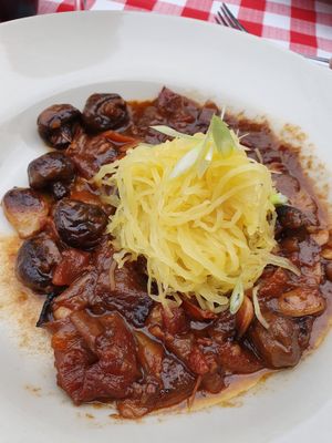 Veggie Ragout (spaghetti squash, mushrooms, garlic) at Caroline's Restaurant at Wine Country Inn in Palisade
