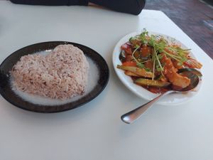 Sweet and Sour prawns with rice at Healthy Thai in East Victoria Park
