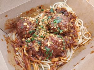 Spaghetti with meatballs at The King's Feet in Berkeley