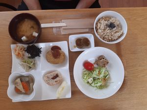 Rice and miso soup lunch set at Sweet Market in Akita