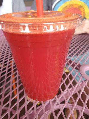 Garden Sweet Juice! They have many  choices for fresh juice and smoothies  at Gloria's Corner Cafe in Moab
