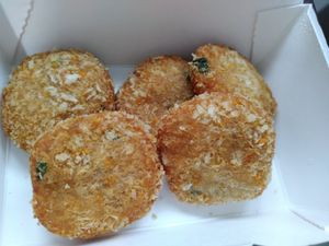 Handmade mock prawn cake at SoFood 尚素 in Northeast Singapore