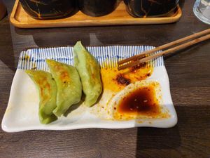Vegane Teigtaschen (2 fehlen schon.😜) at Miyako Ramen in Linz