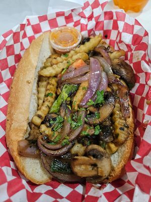 Mushroom saltado sandwich at Rocoto Peruvian Kitchen in Portland