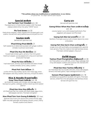 Dinner Menu Vegan Section at Waldo Thai in Kansas City