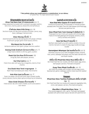 Lunch Menu Vegan section at Waldo Thai in Kansas City