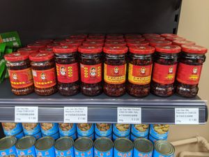 Lao Gan Ma sauce selection at Emacity in Glasgow