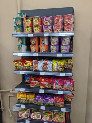 Selection of instant noodles at Emacity in Glasgow