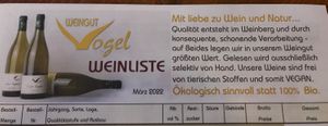 Alle Weine sind vegan  at Weingut Vogel in Vogtsburg