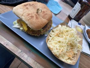 Fitness burger with krautsalat  at Hang Loose Bar in Rosenheim