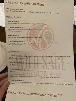 Separate Vegan menu as of 9/2021. Must ask for when getting seated! at Wild Sage in Spokane