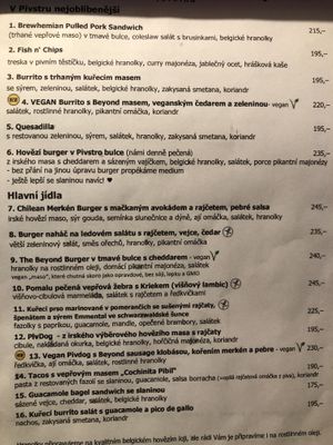 Vegan items are noted while not being relegated to their own vegan section! at Pivstro in Plzen