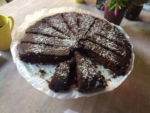 Vegan chocolate cake at Yoga Sutra Shala in Alicante