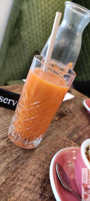 Ginger, orange and carrot juice at Maison Sukoon in Paris