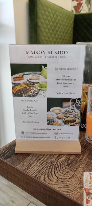 Week menu at Maison Sukoon in Paris