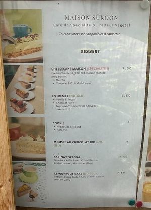 Menu at Maison Sukoon in Paris
