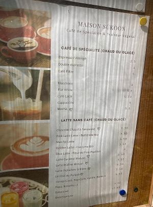 Menu at Maison Sukoon in Paris