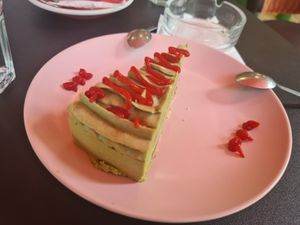 Pistachio cheesecake at Maison Sukoon in Paris