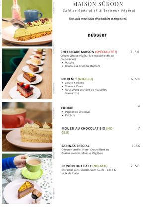 Menu desserts at Maison Sukoon in Paris