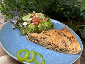 Vegan & Organic QUICHE with a simple delicious salad  at Maison Sukoon in Paris