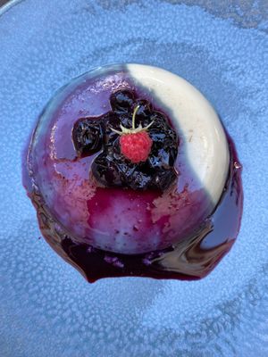 Vegan & Organic Panna Cotta with its Blueberry homemade compote  at Maison Sukoon in Paris