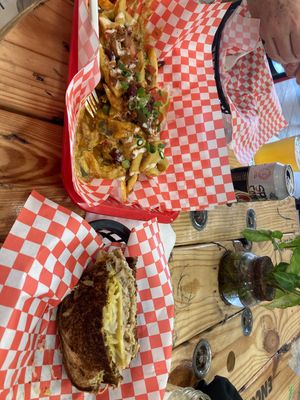 Chili cheez fries and Rueben sandwich with mustard instead of 1000 Island. Fabulous!!  at Tree Hugger Plant-Based Kitchen in Kansas City
