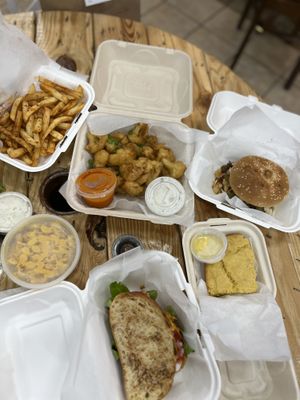 Fries, buffalo cauliflower wings, KC BQ Sammy  at Tree Hugger Plant-Based Kitchen in Kansas City