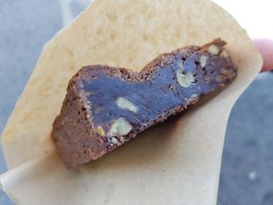 Gooey fudgey sticky brownie at Falafel Pedralbes in Barcelona