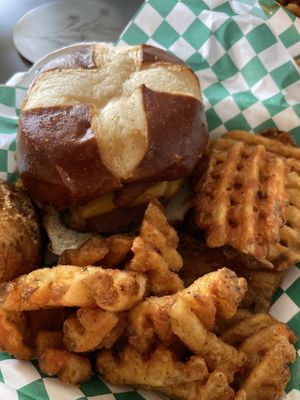 All burgers were great, pretzel bun was awesome at Twisted Plants in Cudahy