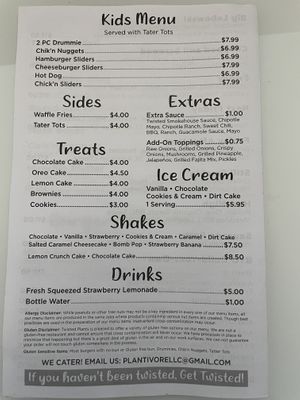 Menu at Twisted Plants in Cudahy