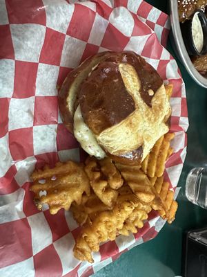 “Superbad” plant patty burger!   at Twisted Plants in Cudahy