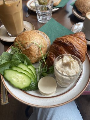 Croissant and bolle with hummus   at Cafe Harepus in Aarhus