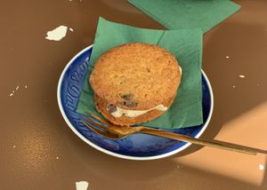 Ice cream sandwich with cookie dough ice cream   at Cafe Harepus in Aarhus