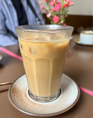 Iced oat milk latte  at Cafe Harepus in Aarhus