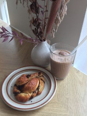 Delicious cake and milkshake! at Cafe Harepus in Aarhus