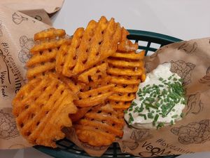 Sweet potato waffle fries at Veg Machine in Tartu