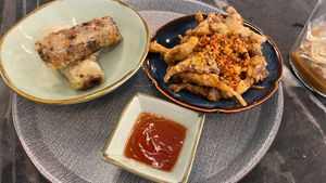 Sides or snacks: spring rolls and oyster mushrooms   at The Kind Bowl - Somerset in Central Singapore