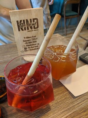 Pomegranate Detox (left) and Passionfruit - $3.30 each (I think, very refreshing) at The Kind Bowl - Somerset in Central Singapore