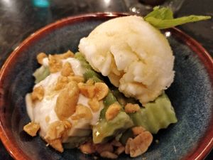 Pandan Jelly with coconut ice cream at The Kind Bowl - Somerset in Central Singapore
